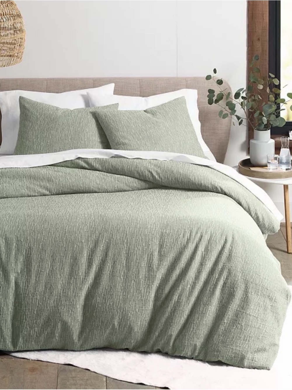 OAKE King Ripple Matelassé 100% Cotton Duvet Cover Set - Green / Sage Gray NWT